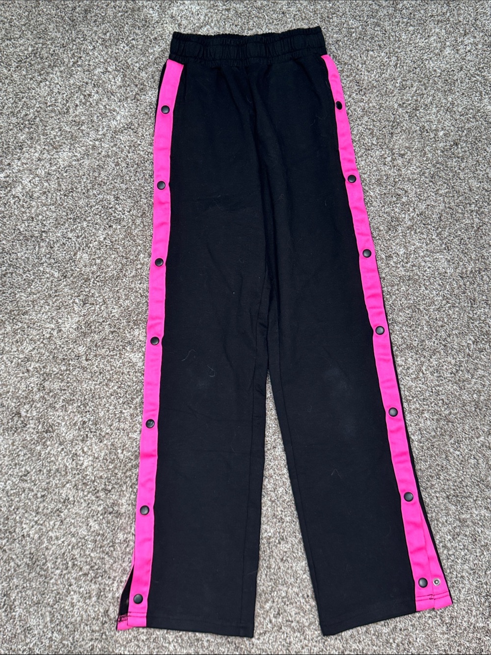 Girls Black Joggers with Pink Snap Side Stripes